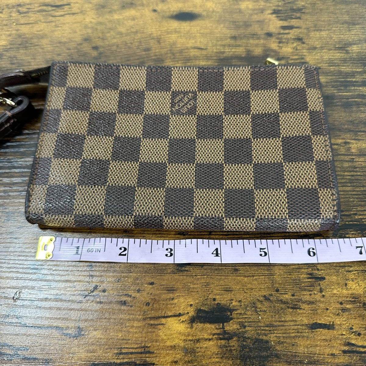 Louis Vuitton Damier Ebene Accessories Pochette Mini Brown Canvas Wristlet