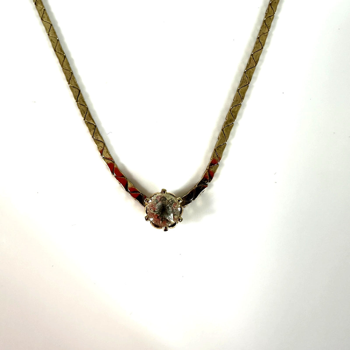 Christian Dior Vintage Gold Tone Crystal Solitaire Collar Necklace