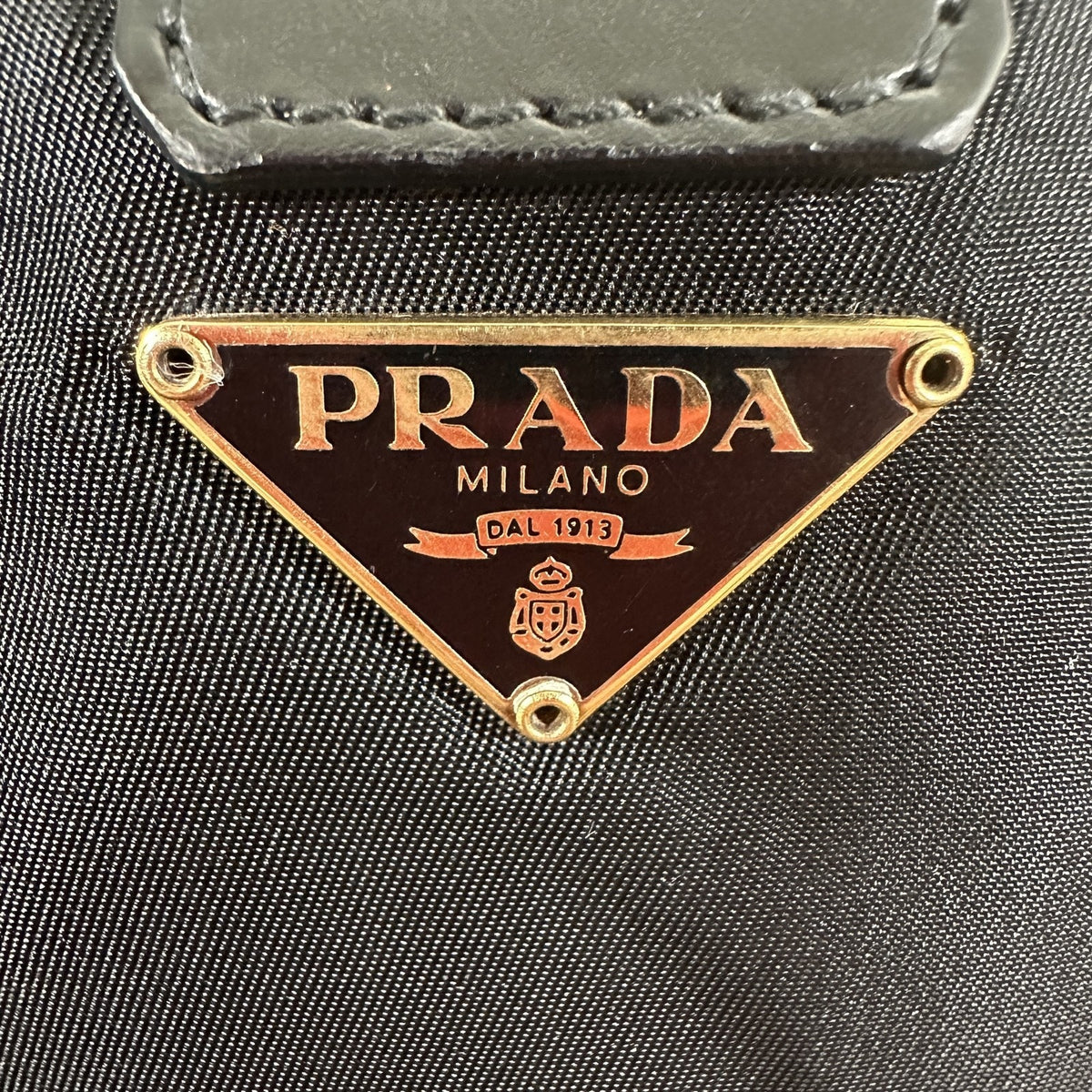 Prada Logo Crossbody Bag Womens Medium Black Nylon Leather Italy Gold Hardware
